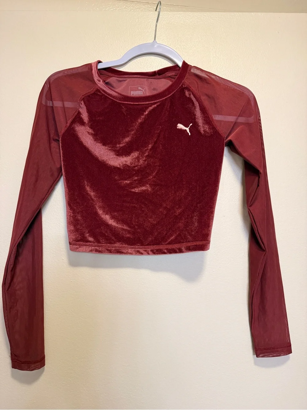 Puma Burgundy Velvet Long-Sleeve Crop Top